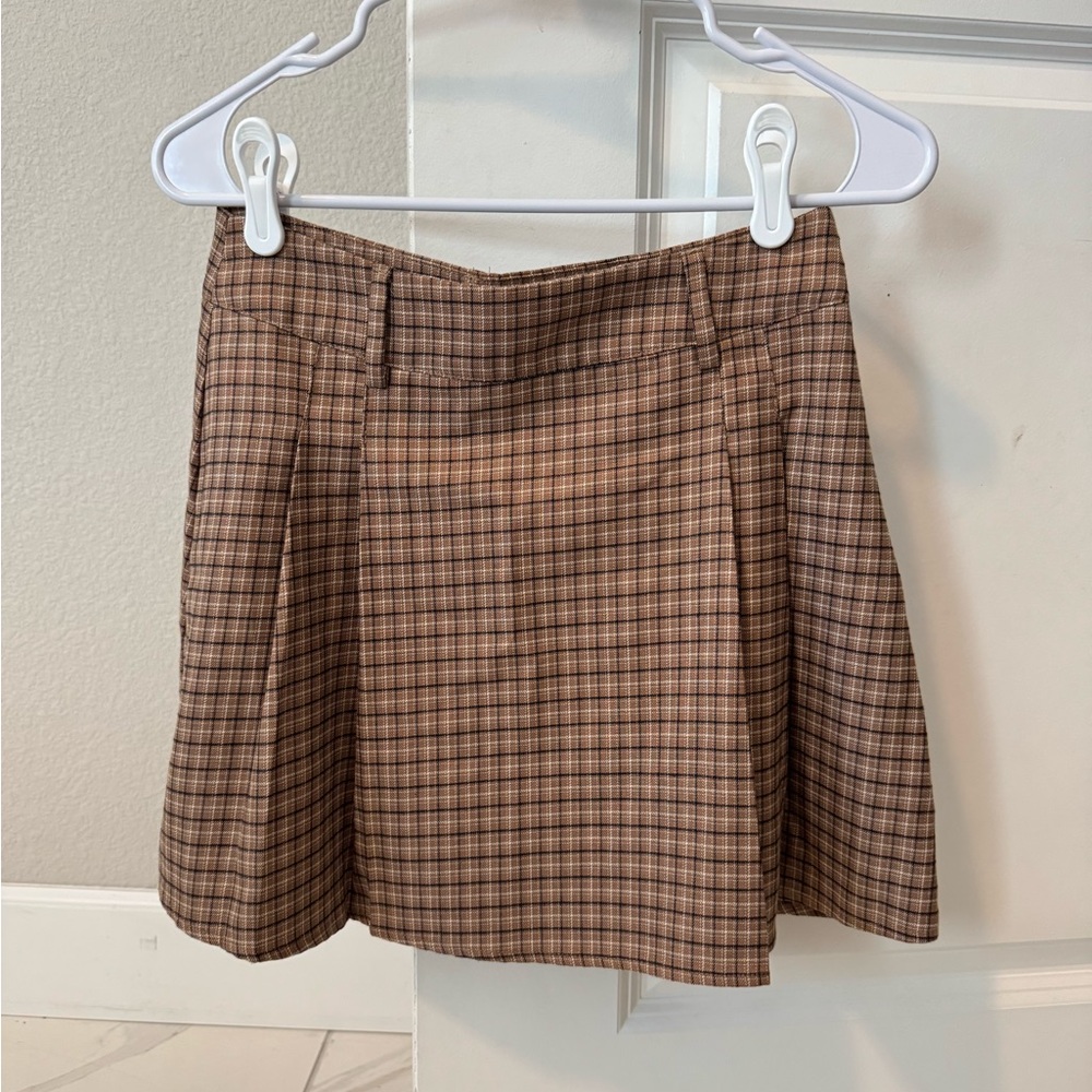 Lulu's Scholarly Cutie Brown Plaid Pleated High-Rise Mini Skirt